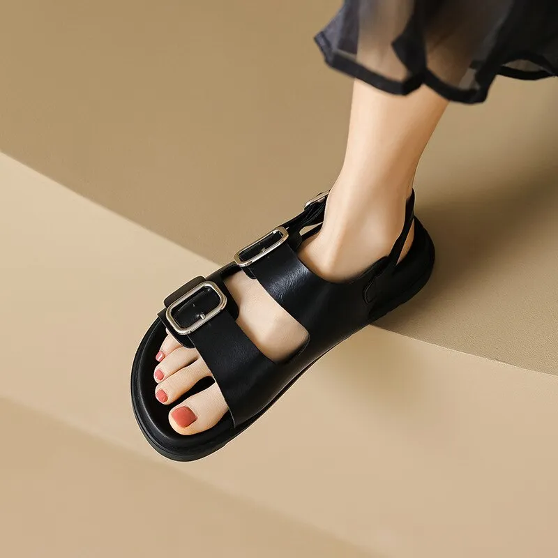 2023 summer women's outerwear sandals Ladies' casual flats Stylish metal design black rubber shoes work wear free shipping