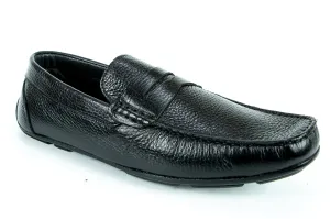 243 - Comflex Men's Dress Black Textured Leather Comfort Slip On Penny Strap Shoe With Removable Insole Loafers Moccasin Toe Driver Sole