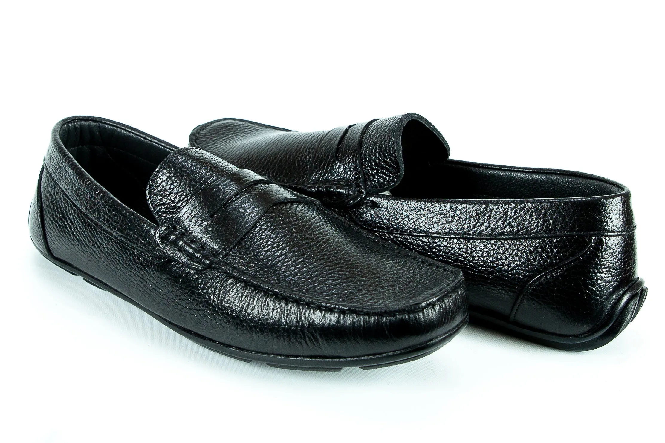 243 - Comflex Men's Dress Black Textured Leather Comfort Slip On Penny Strap Shoe With Removable Insole Loafers Moccasin Toe Driver Sole