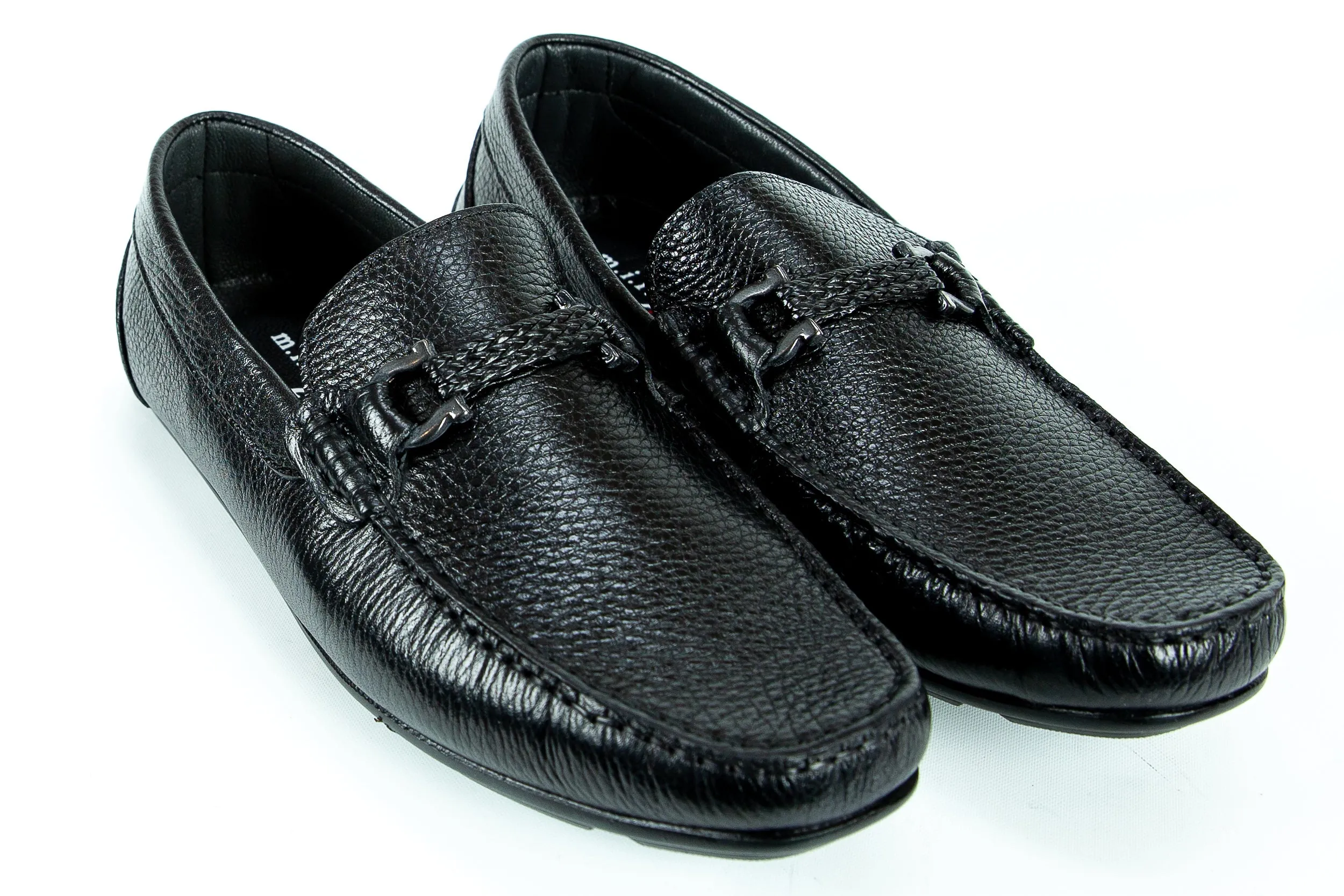 246 - Comflex Men's Dress Black Textured Leather Comfort Slip On Buckle Shoe With Removable Insole Loafers Moccasin Toe Driver Sole