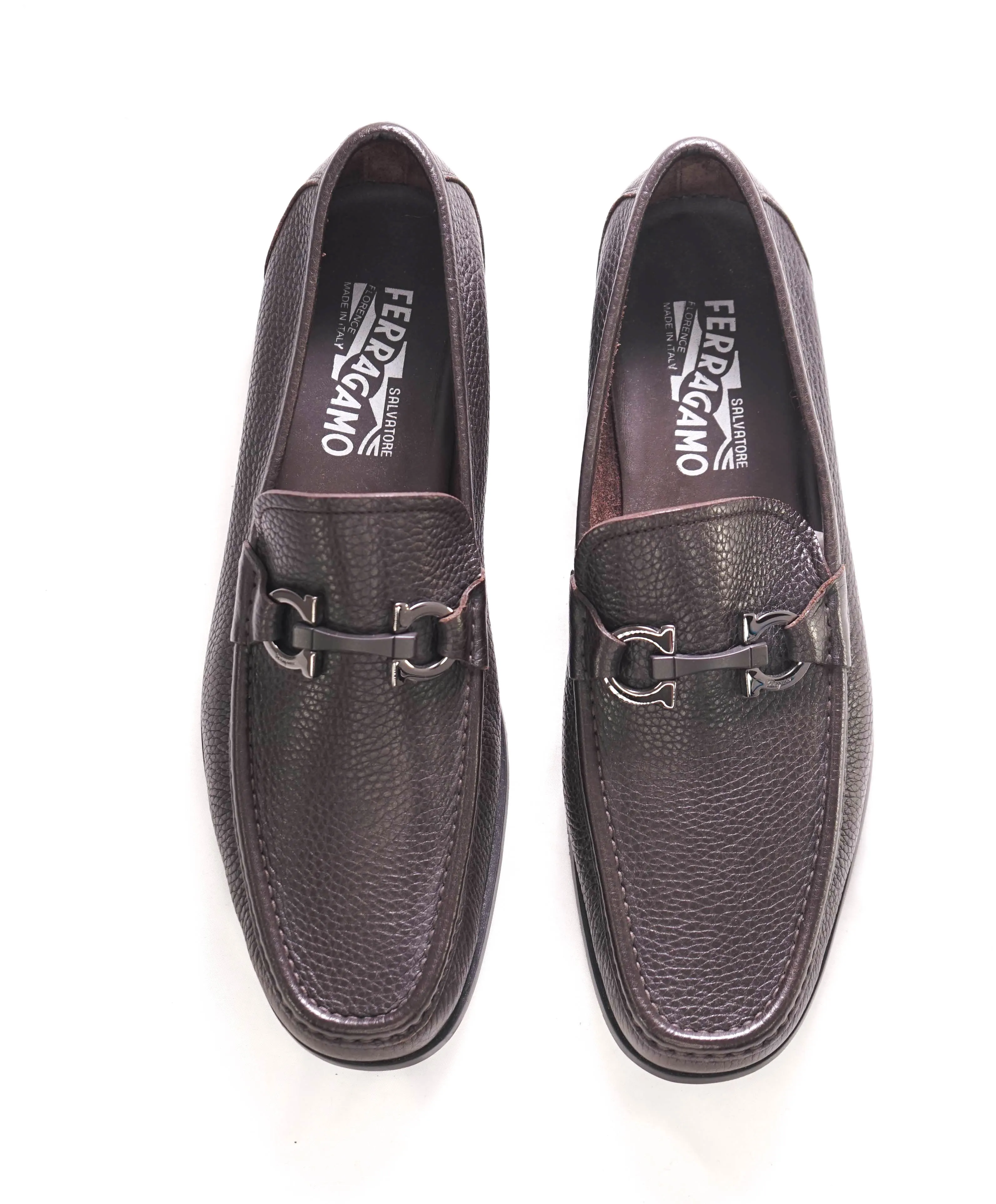 $850 SALVATORE FERRAGAMO - “GRANDIOSO" Gancini Bit Loafer Brown Leather - 9 EE