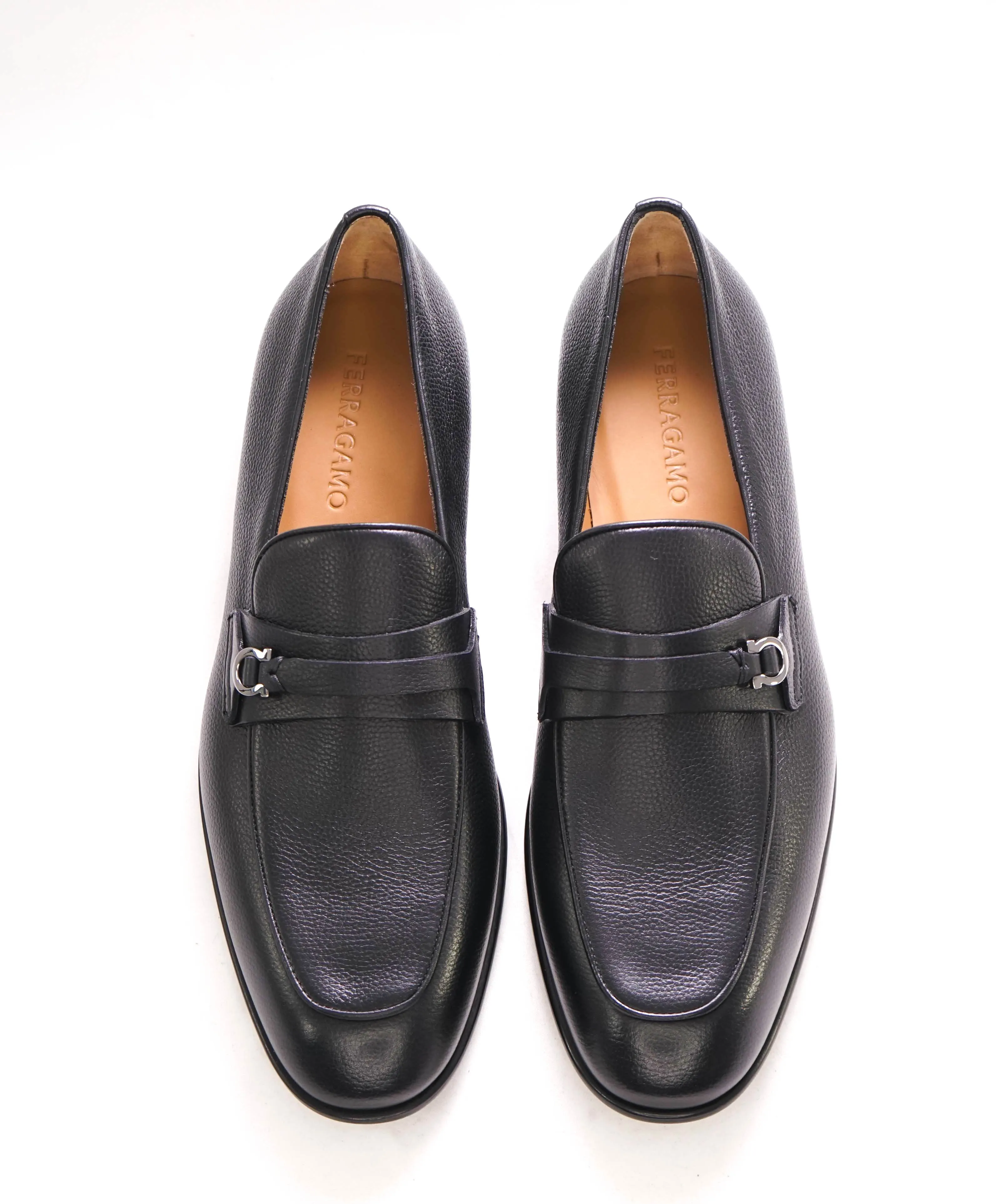 $895 SALVATORE FERRAGAMO - “DESIO" Gancini Loafer Black Leather - 9.5 E