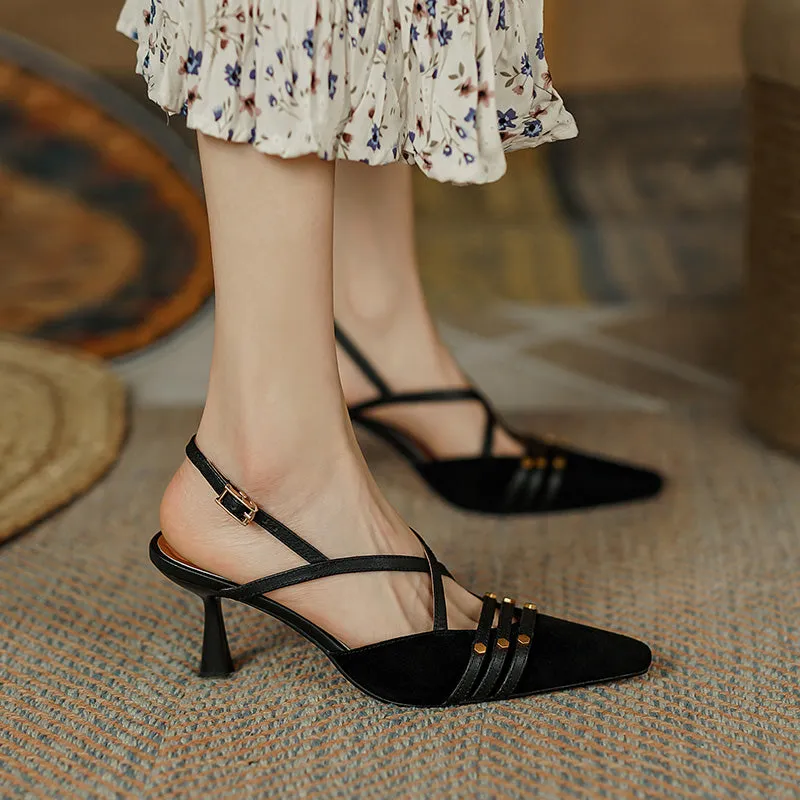 Amozae-Chloe Cross Strap Kitten Heels