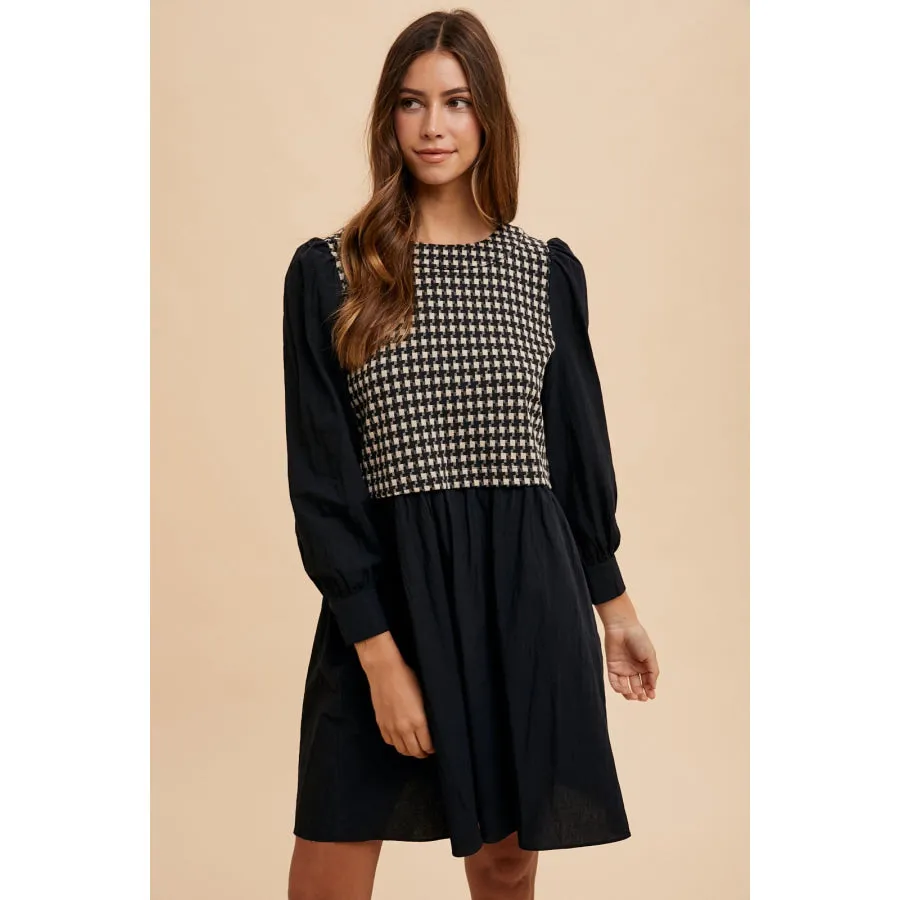 Annie Wear Tie Back Plaid Round Neck Mini Dress