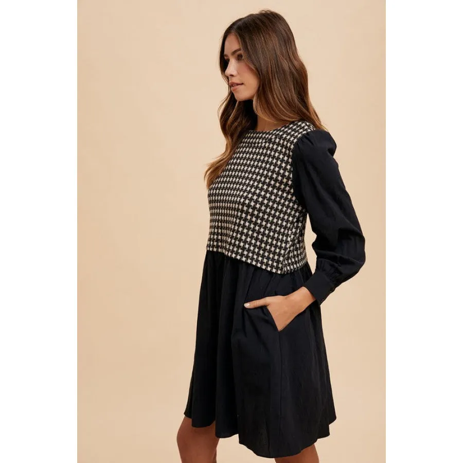 Annie Wear Tie Back Plaid Round Neck Mini Dress