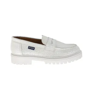 ATLANTA MOCASSIN WHITE METALIC TEXTURED CHUNKY LOAFERS [Final Sale] [FINAL SALE]