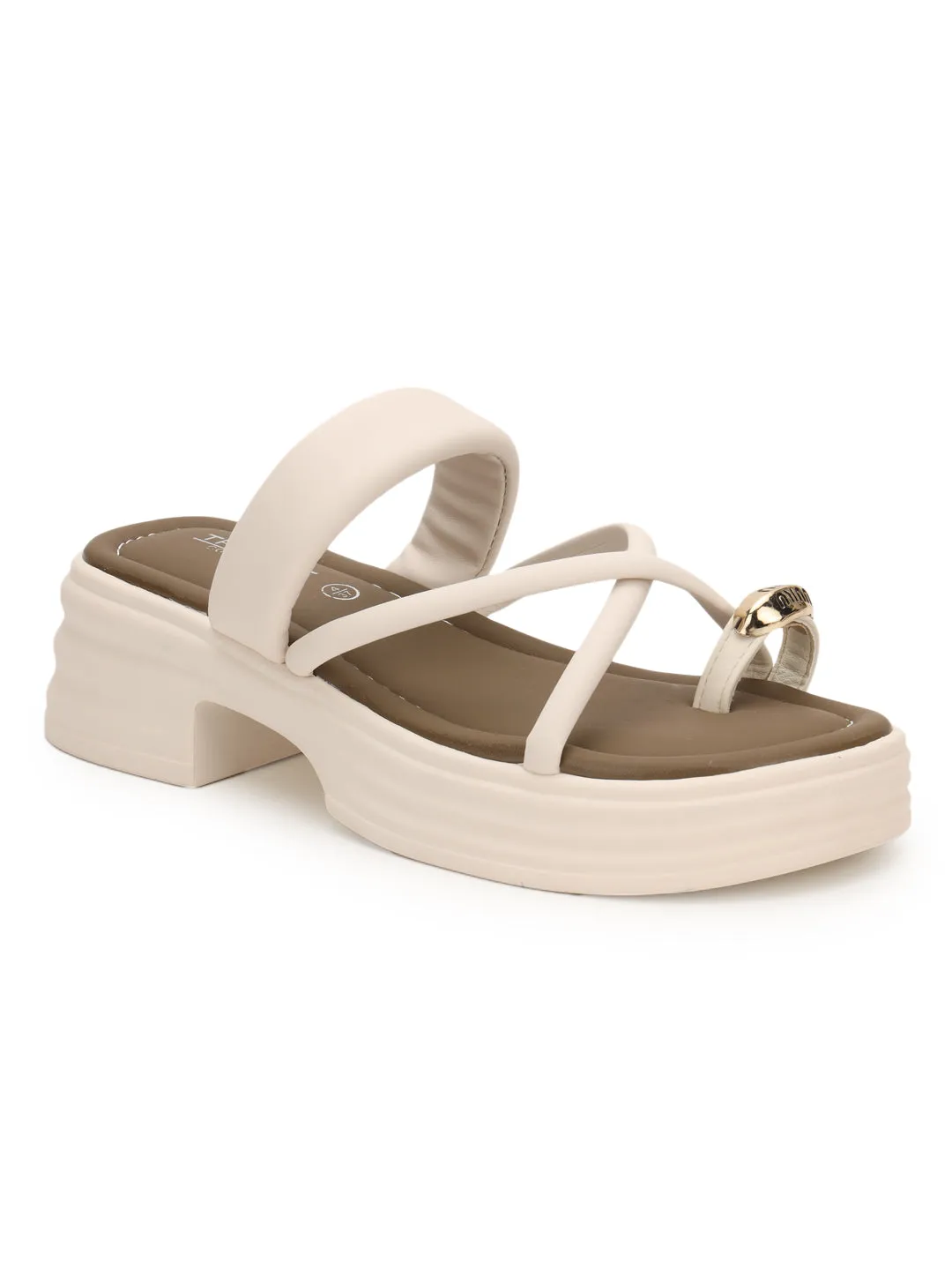 Beige PU Gold Toe Ring Slip-On Flats (TC-RS3597-BEIG)