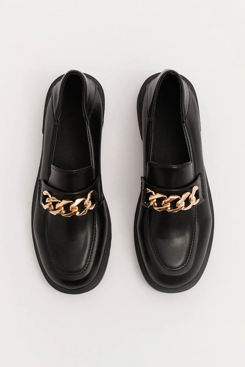 Black Chain Detail Chunky Sole Loafers