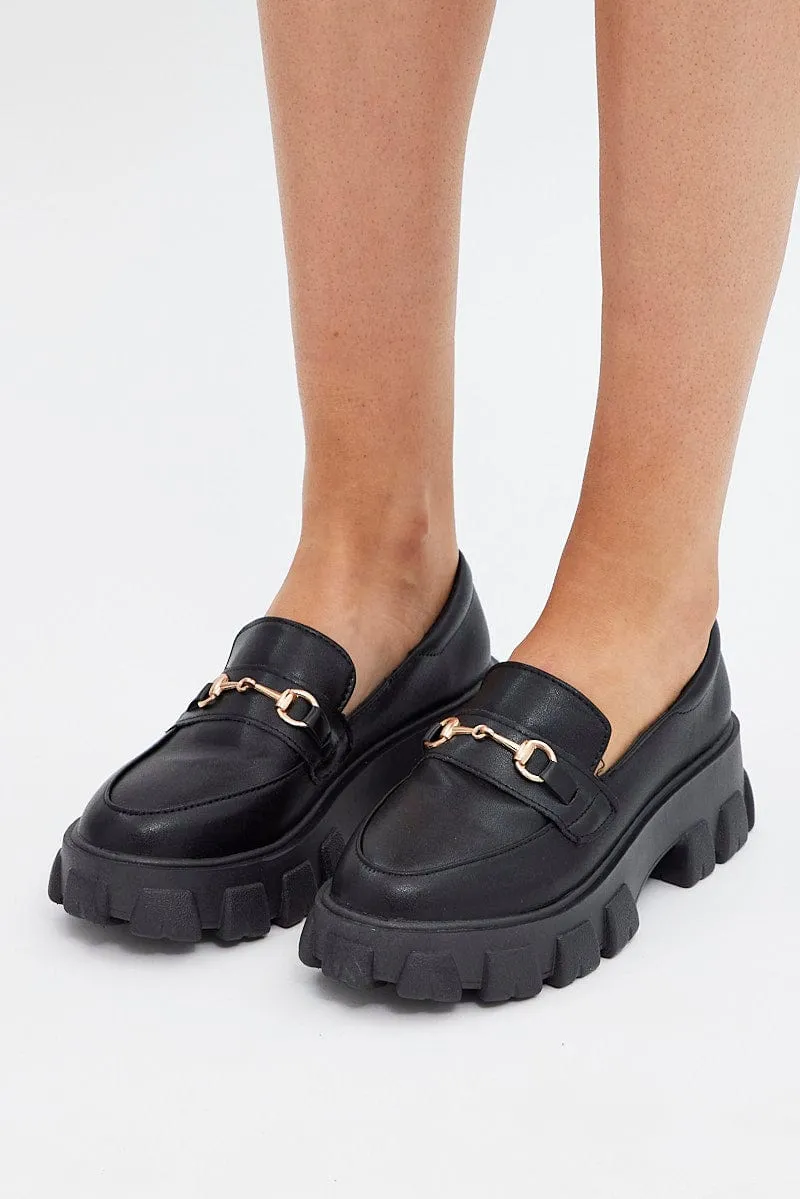 Black Chunky Sole Buckle Loafers