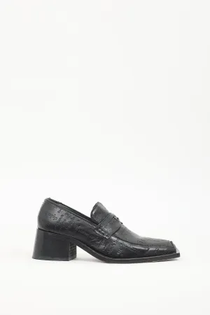 Black Leather Bagleys Heeled Loafer