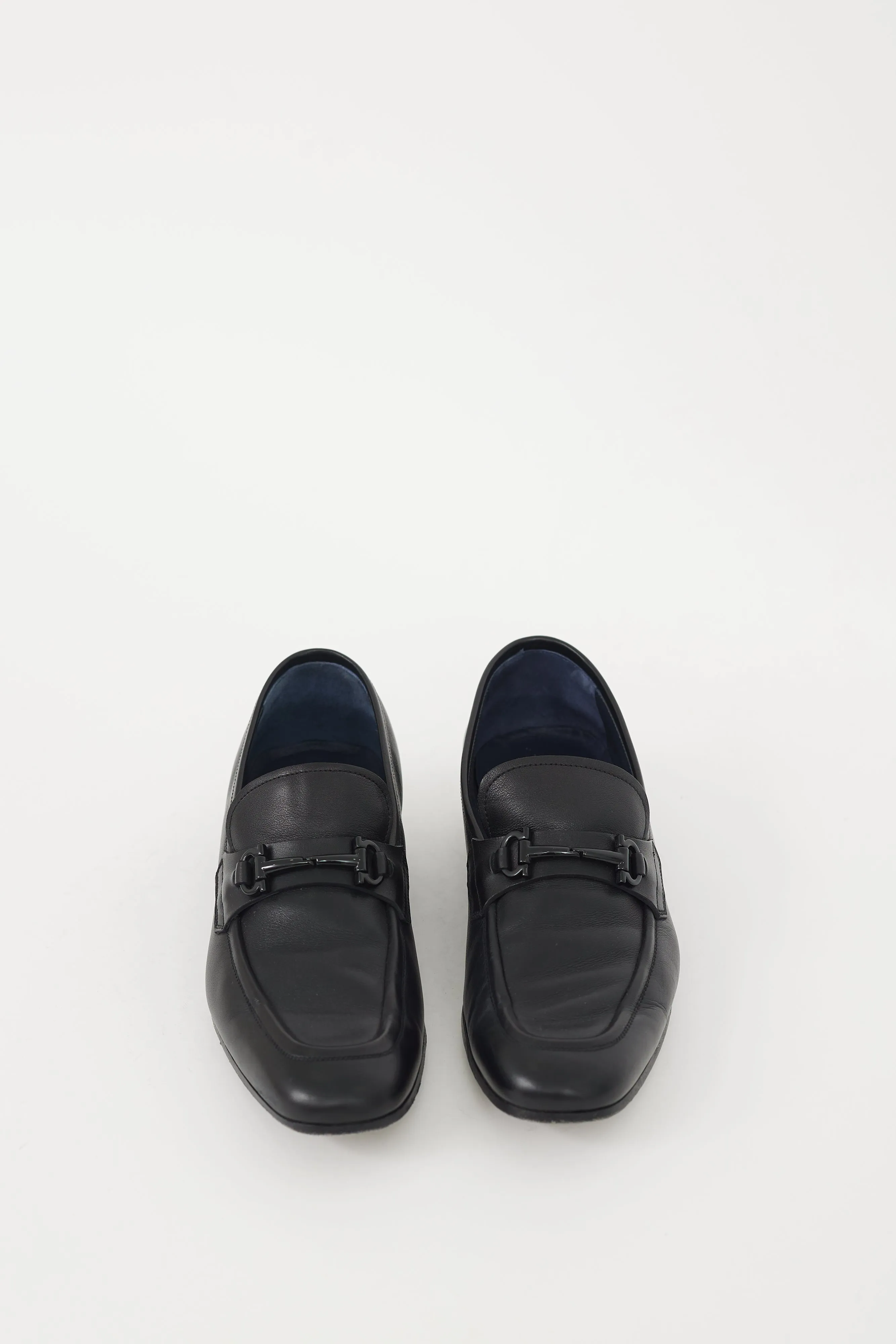 Black Leather Gancio Buckled Loafer