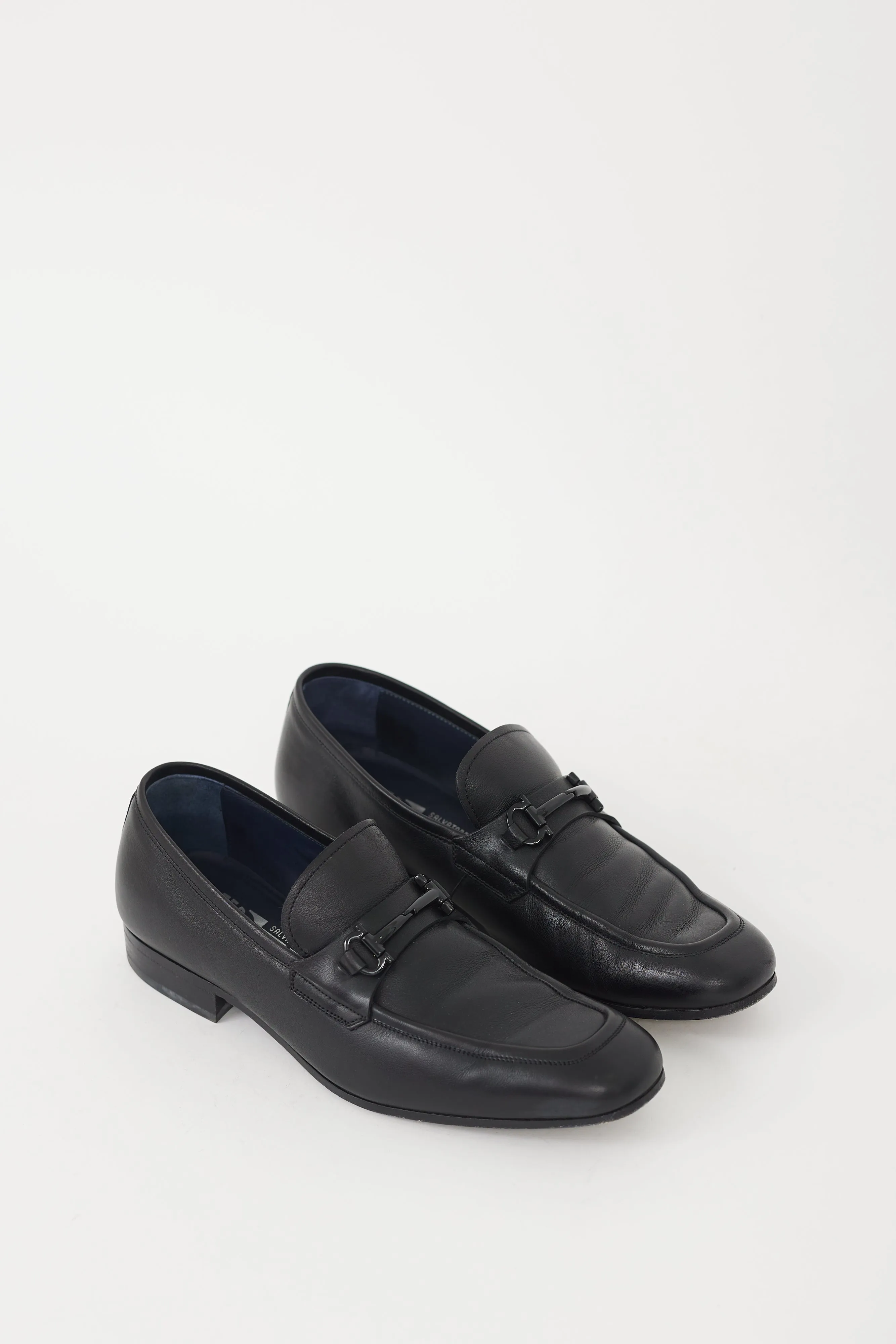 Black Leather Gancio Buckled Loafer