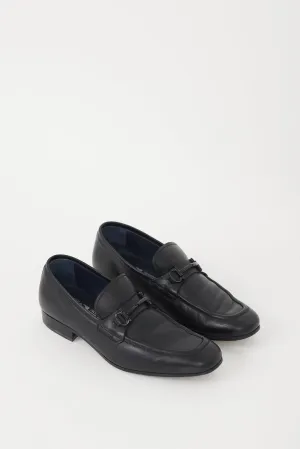 Black Leather Gancio Buckled Loafer