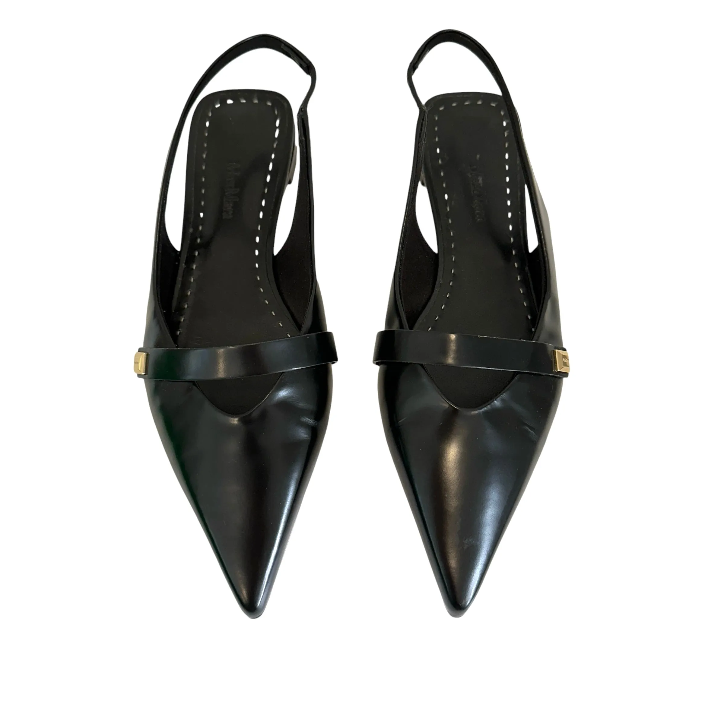 Black Leather Slingbacks - 9