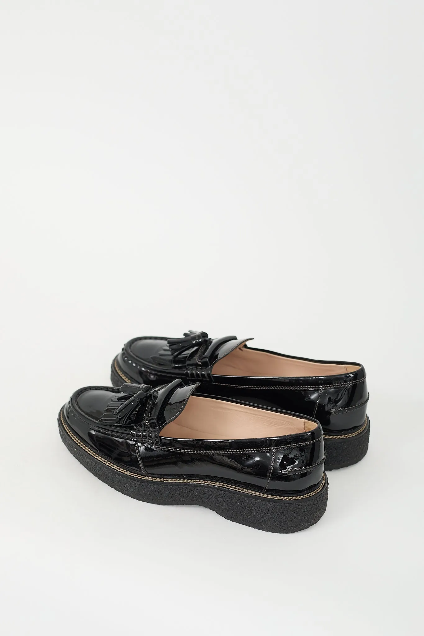 Black Patent Leather Fringe Platform Loafer