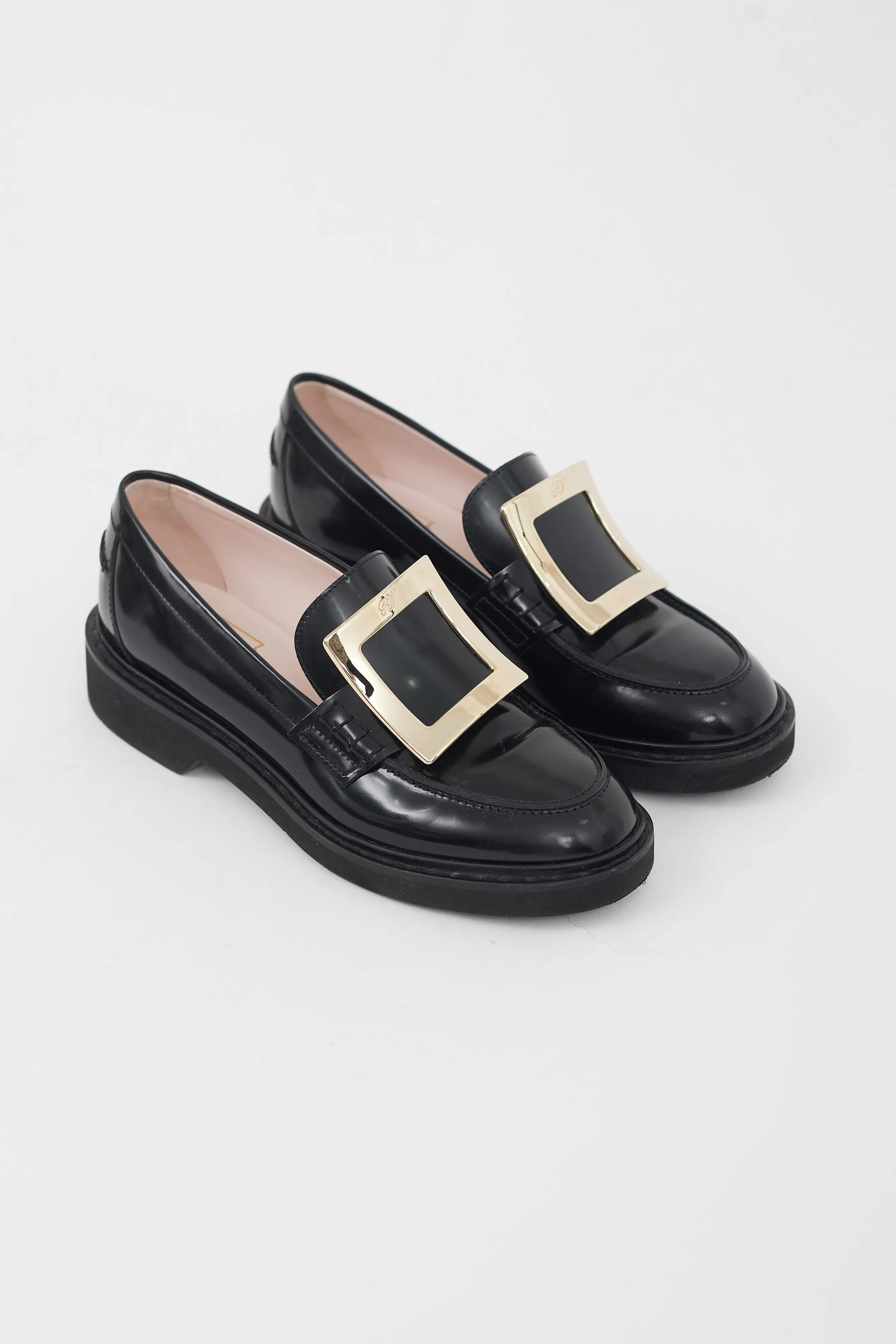 Black Patent Leather Gold Buckle Loafer