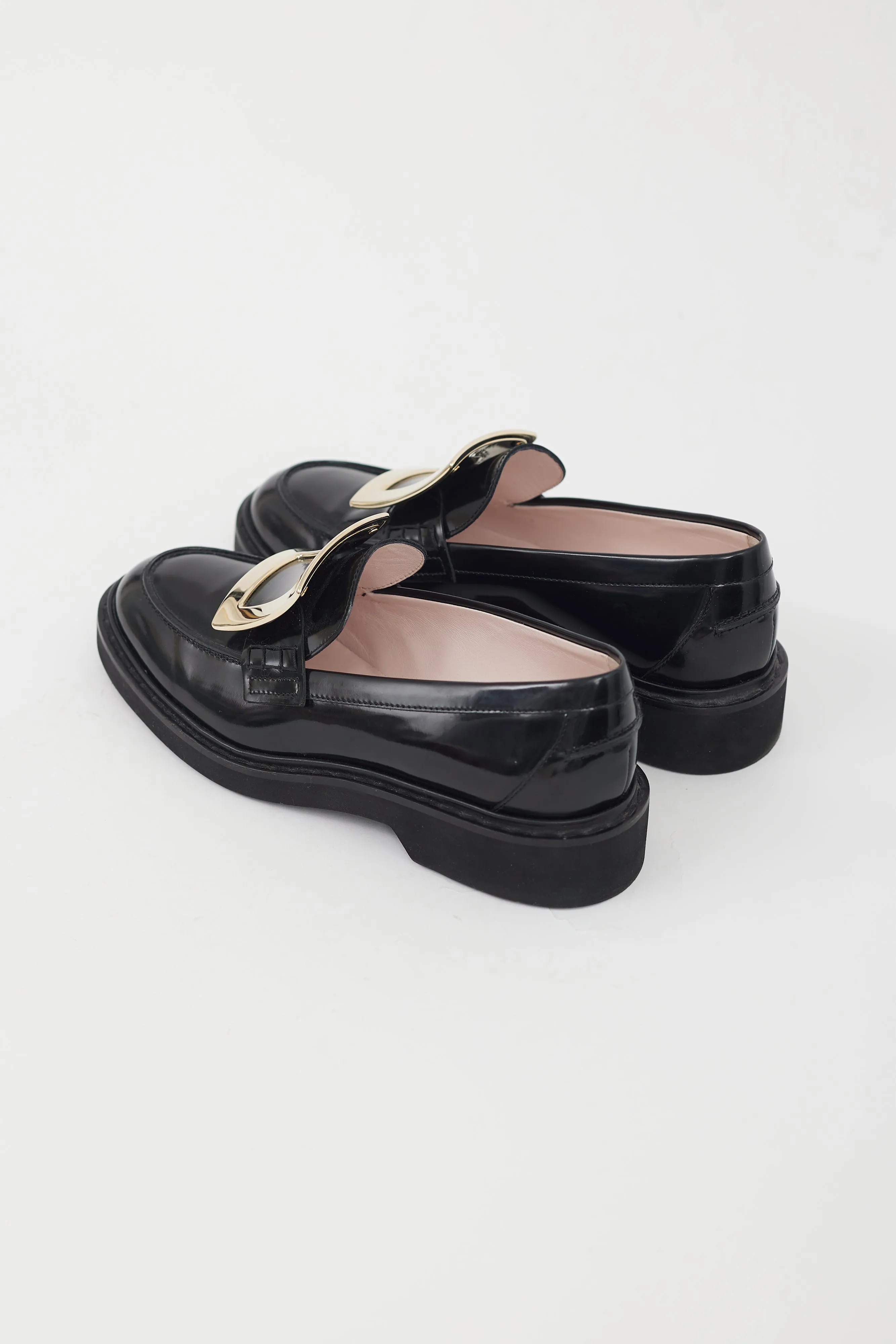 Black Patent Leather Gold Buckle Loafer