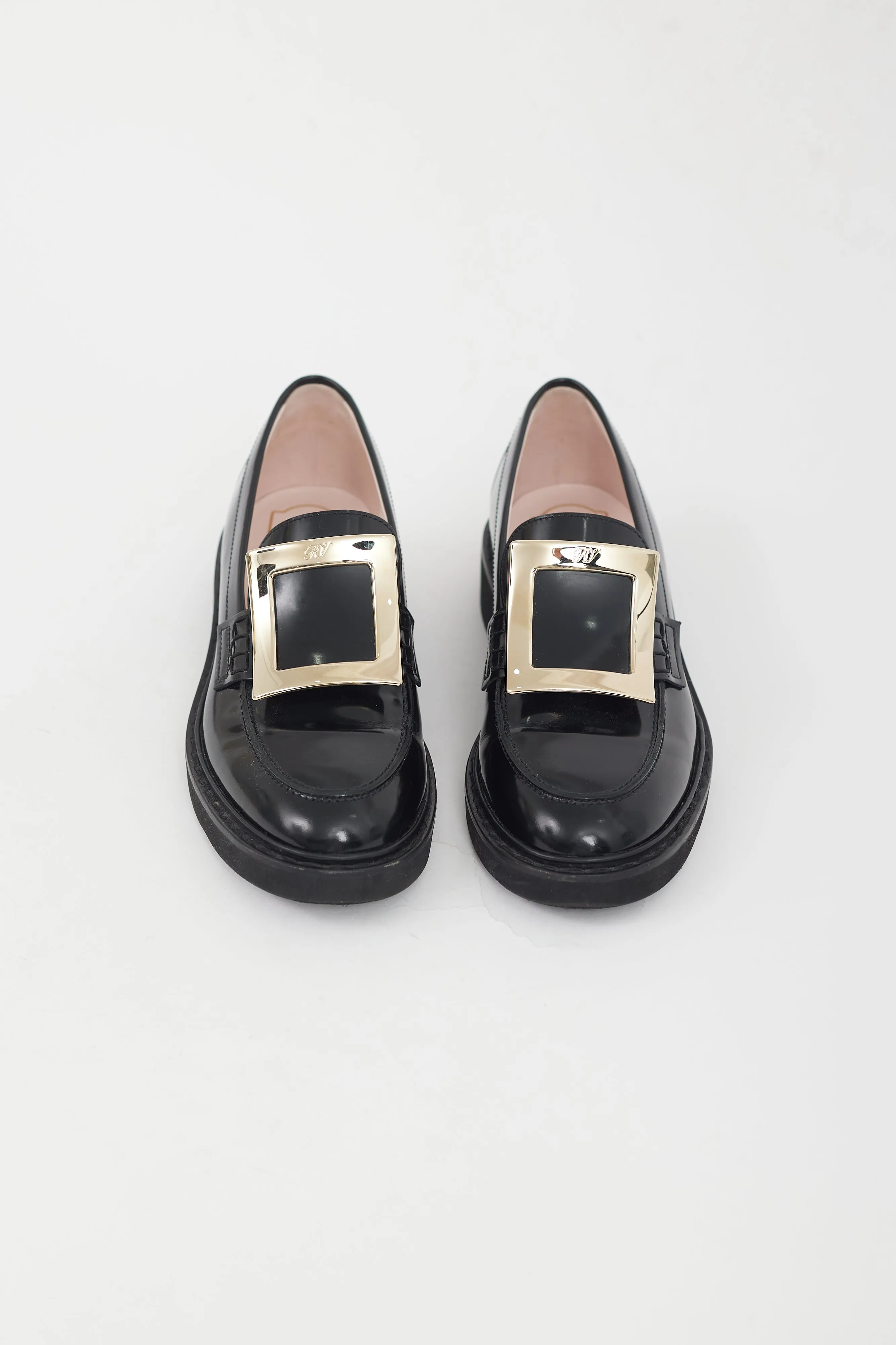 Black Patent Leather Gold Buckle Loafer