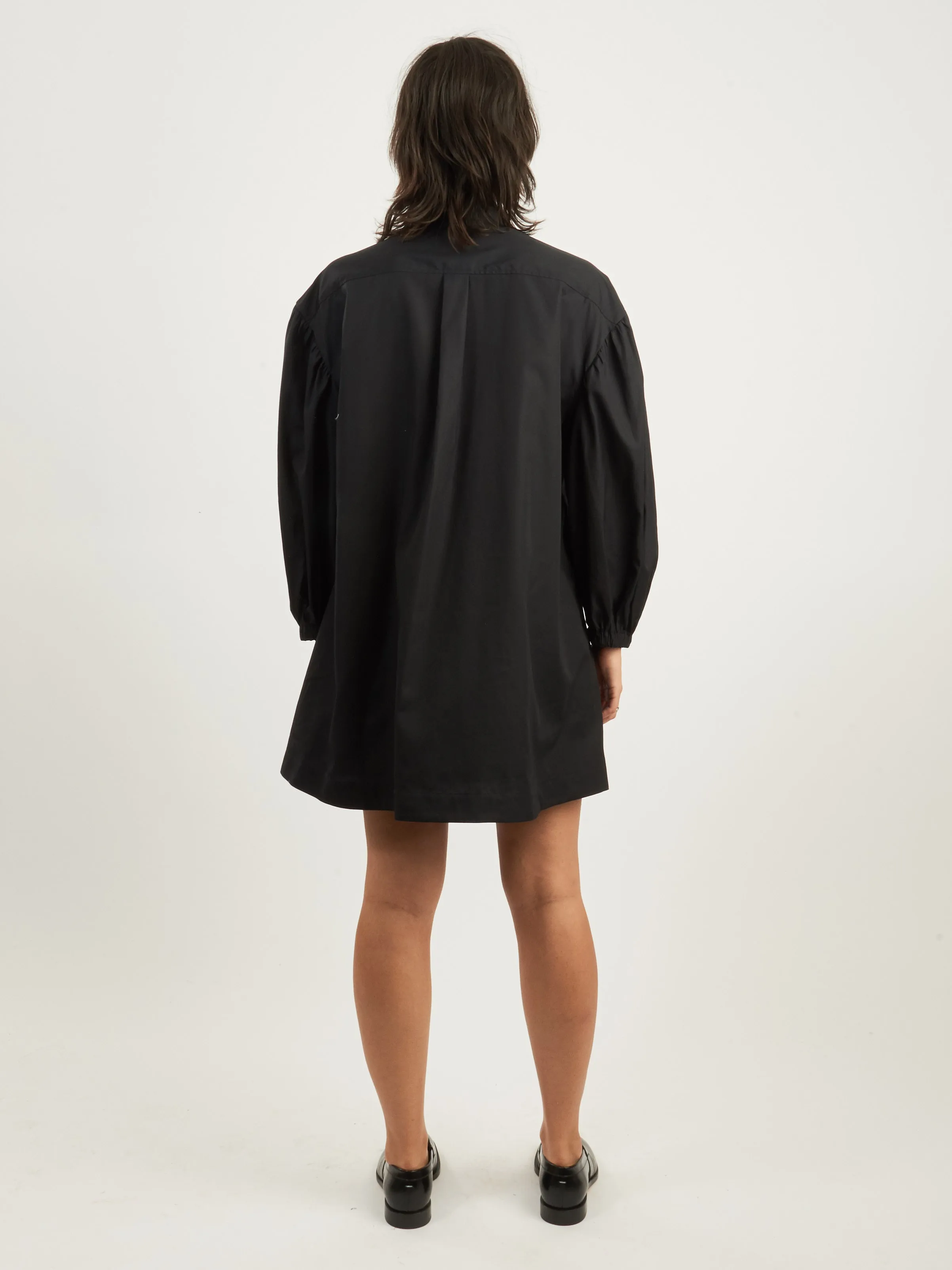 Black Puff Sleeve Shirt Dress w/ Button Placket Detail