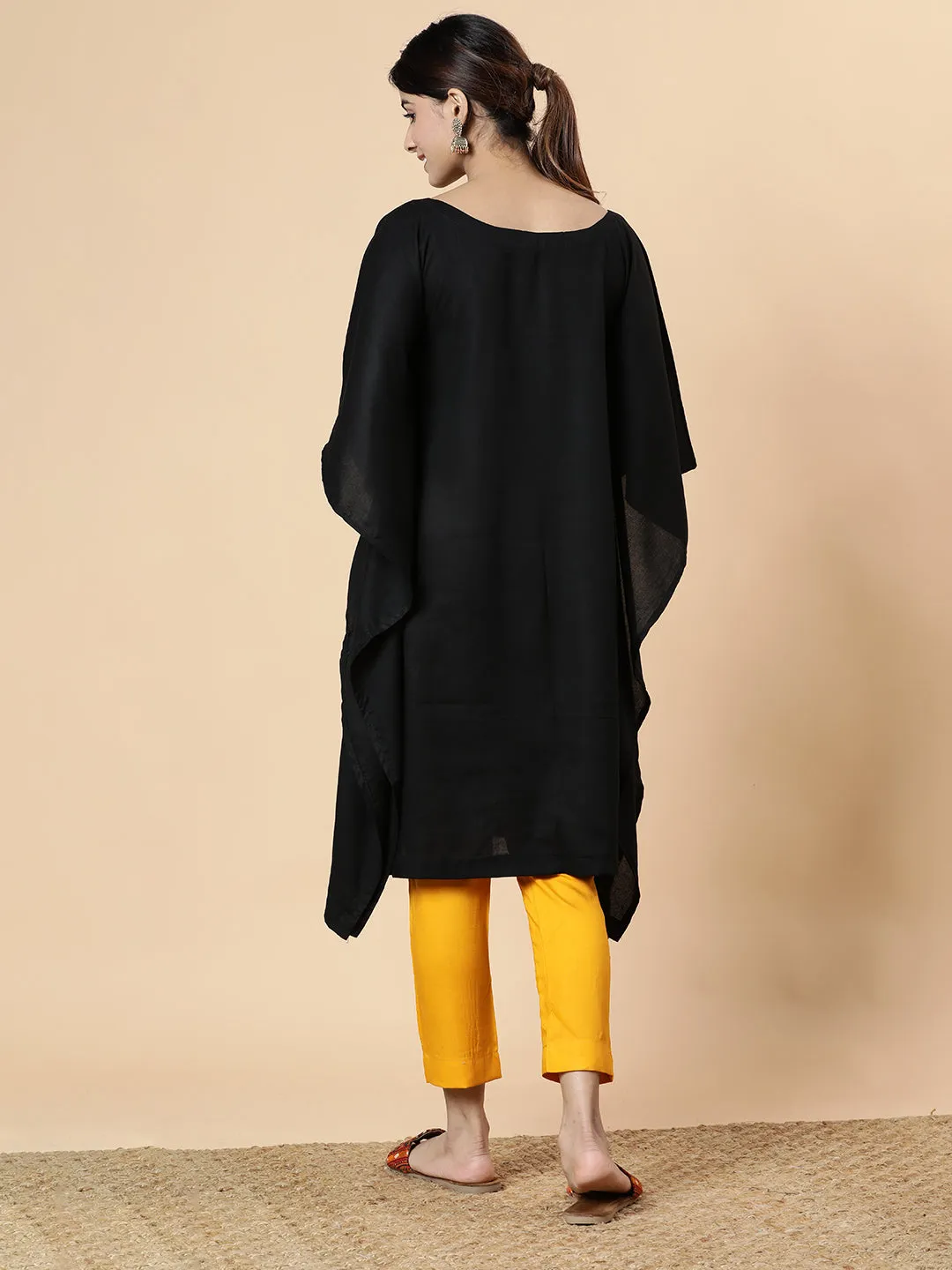 Black Rayon Long-Kaftan - Vintage