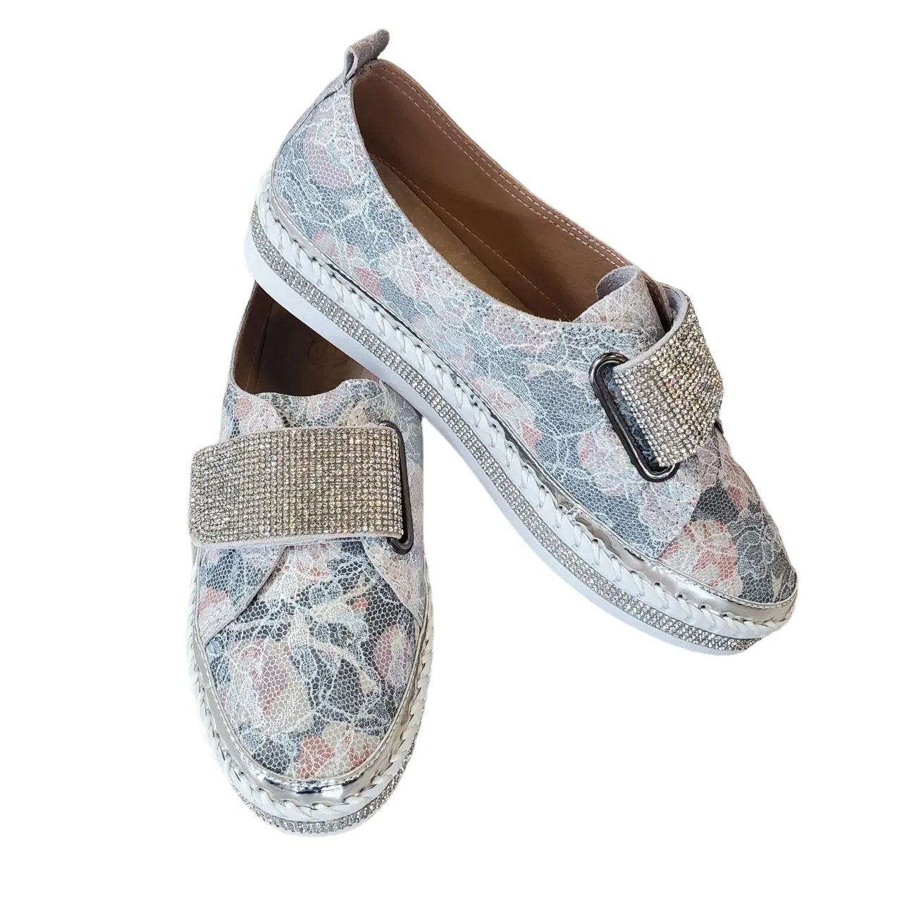 BLING STRAP FLORAL GREY ROSE SHOE