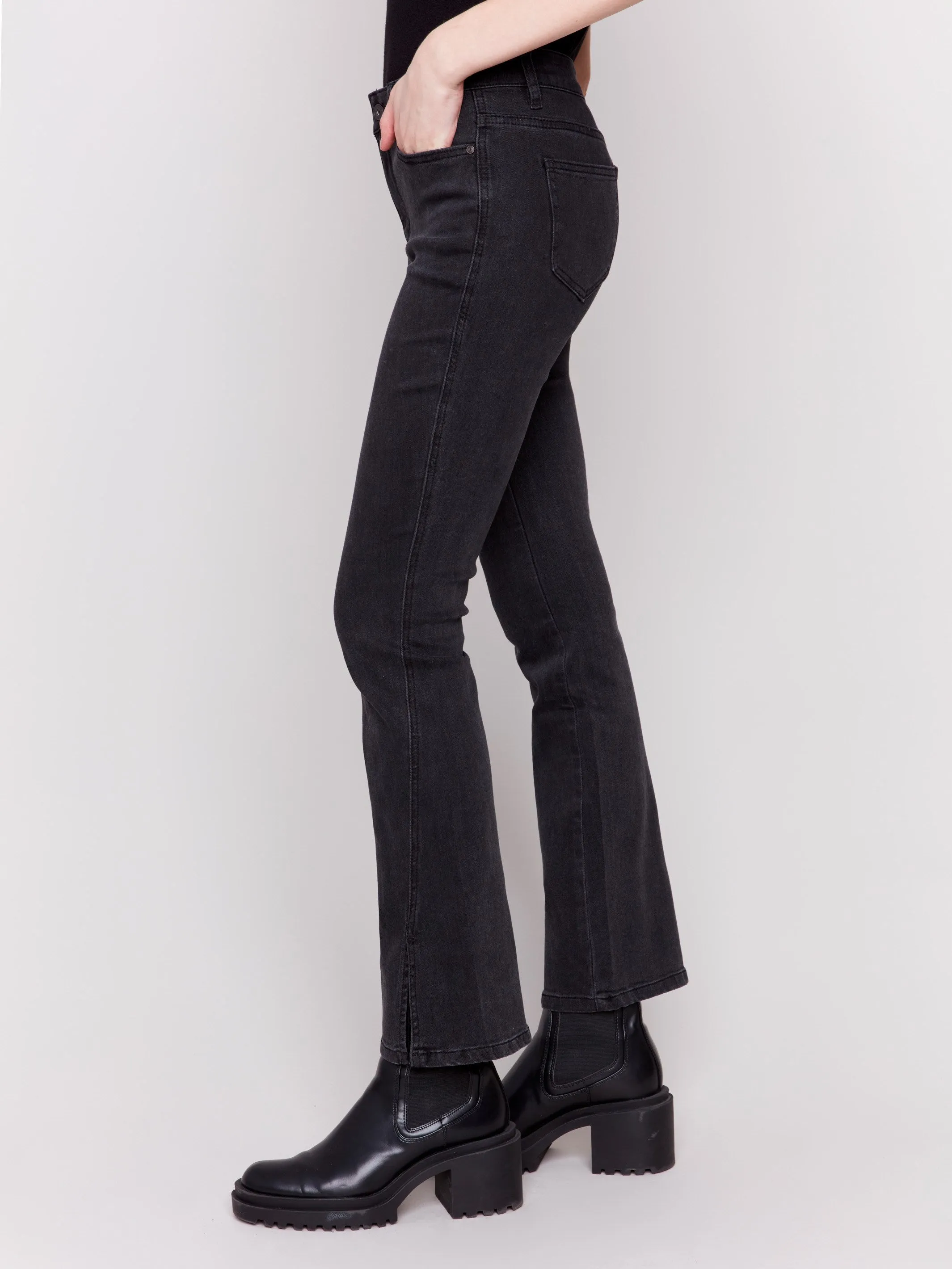 Bootcut Jeans With Front Slits - Charcoal