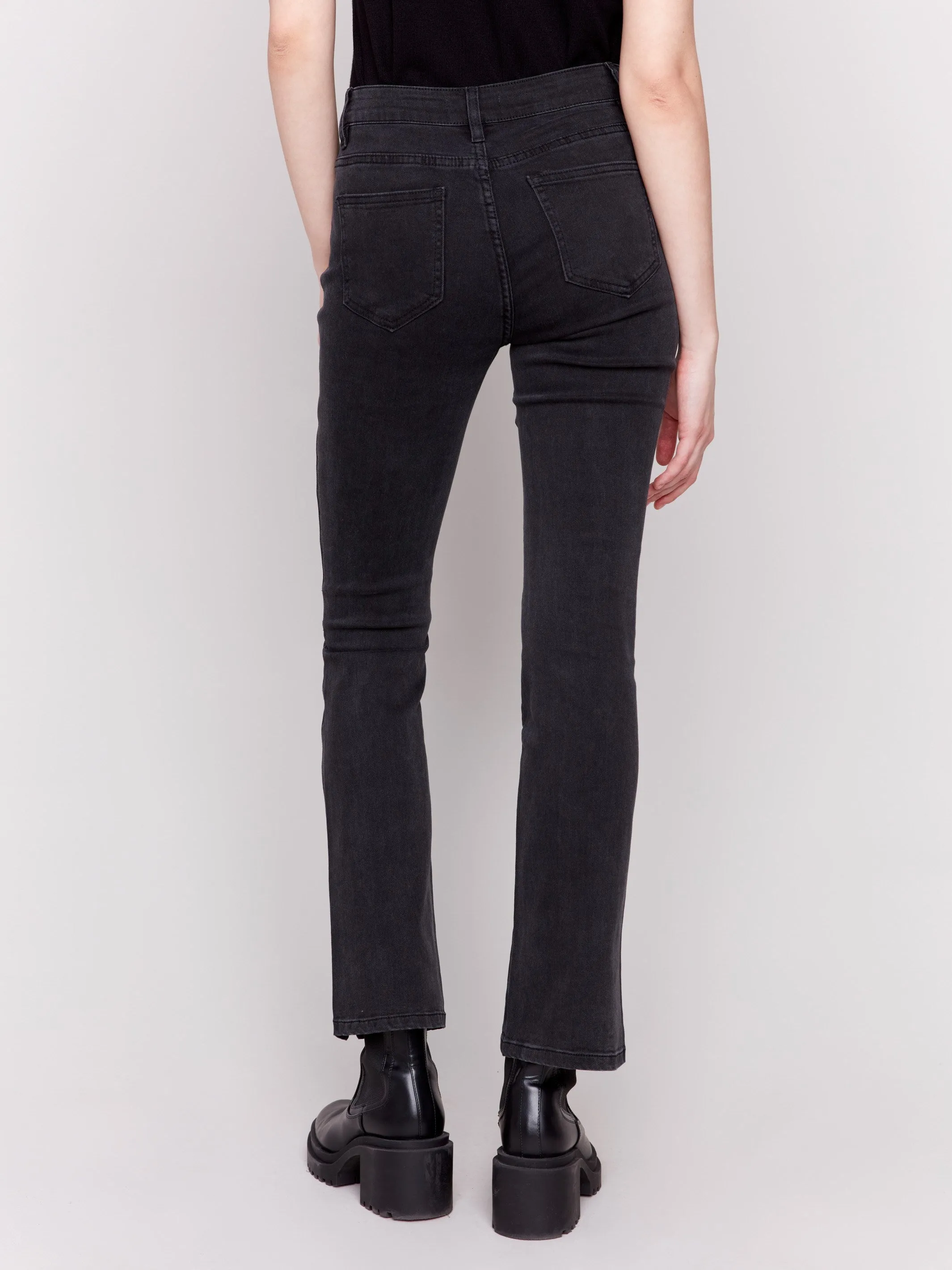 Bootcut Jeans With Front Slits - Charcoal