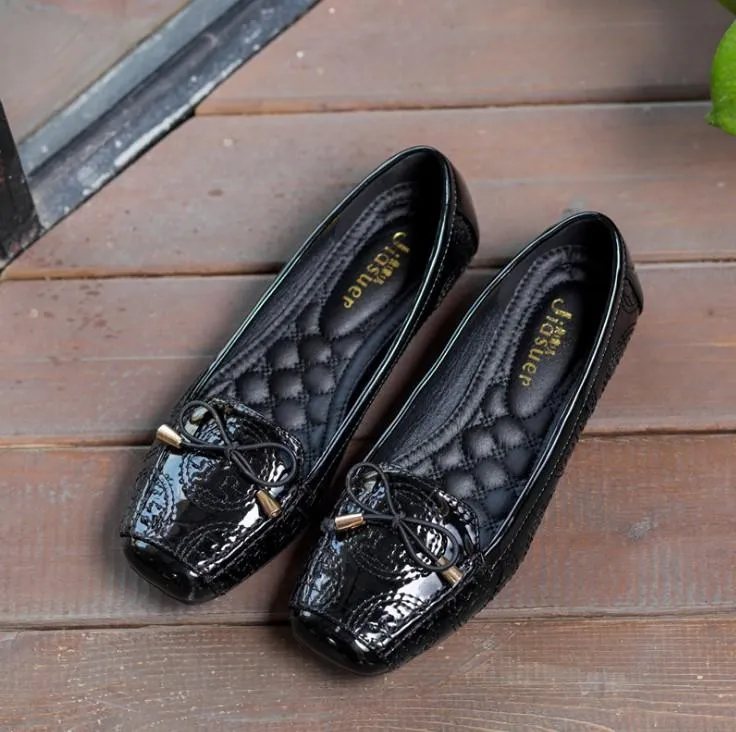 Bowknot Square Toe Solid Color Flat Loafers