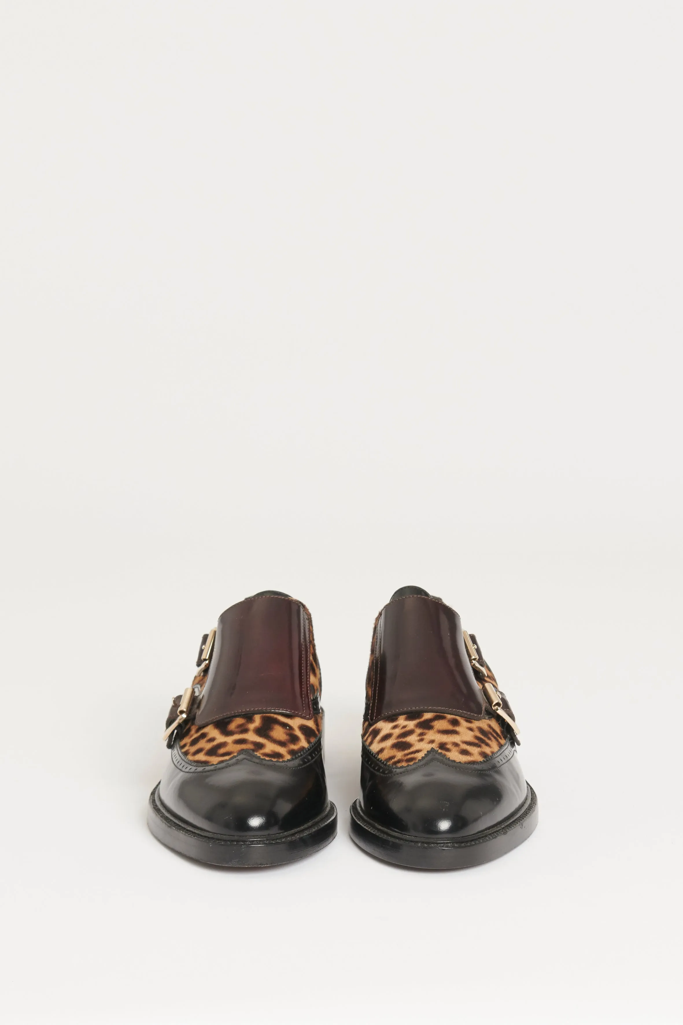 Brown/Beige Leather 'Sunningford' Leopard Print Loafers