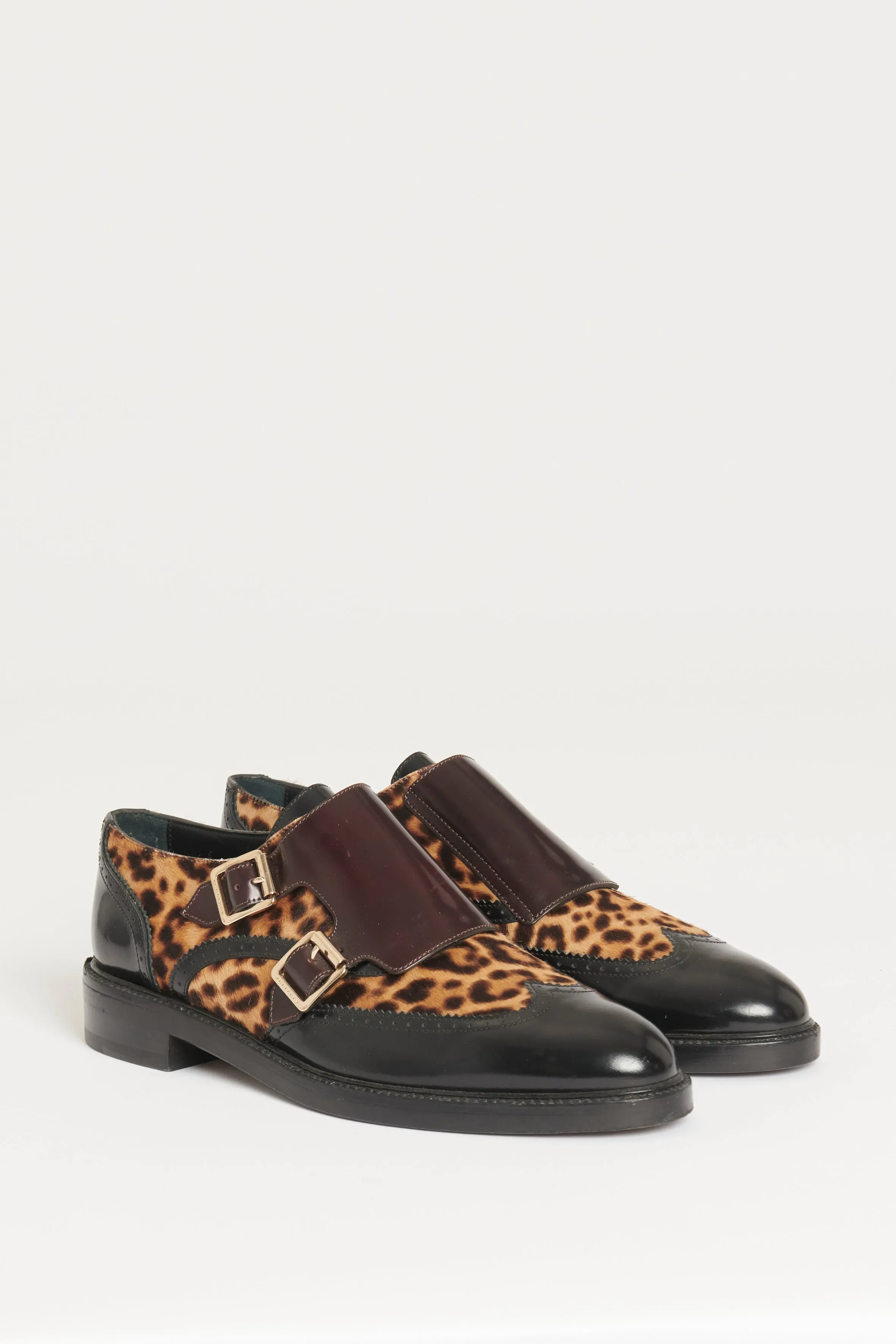 Brown/Beige Leather 'Sunningford' Leopard Print Loafers