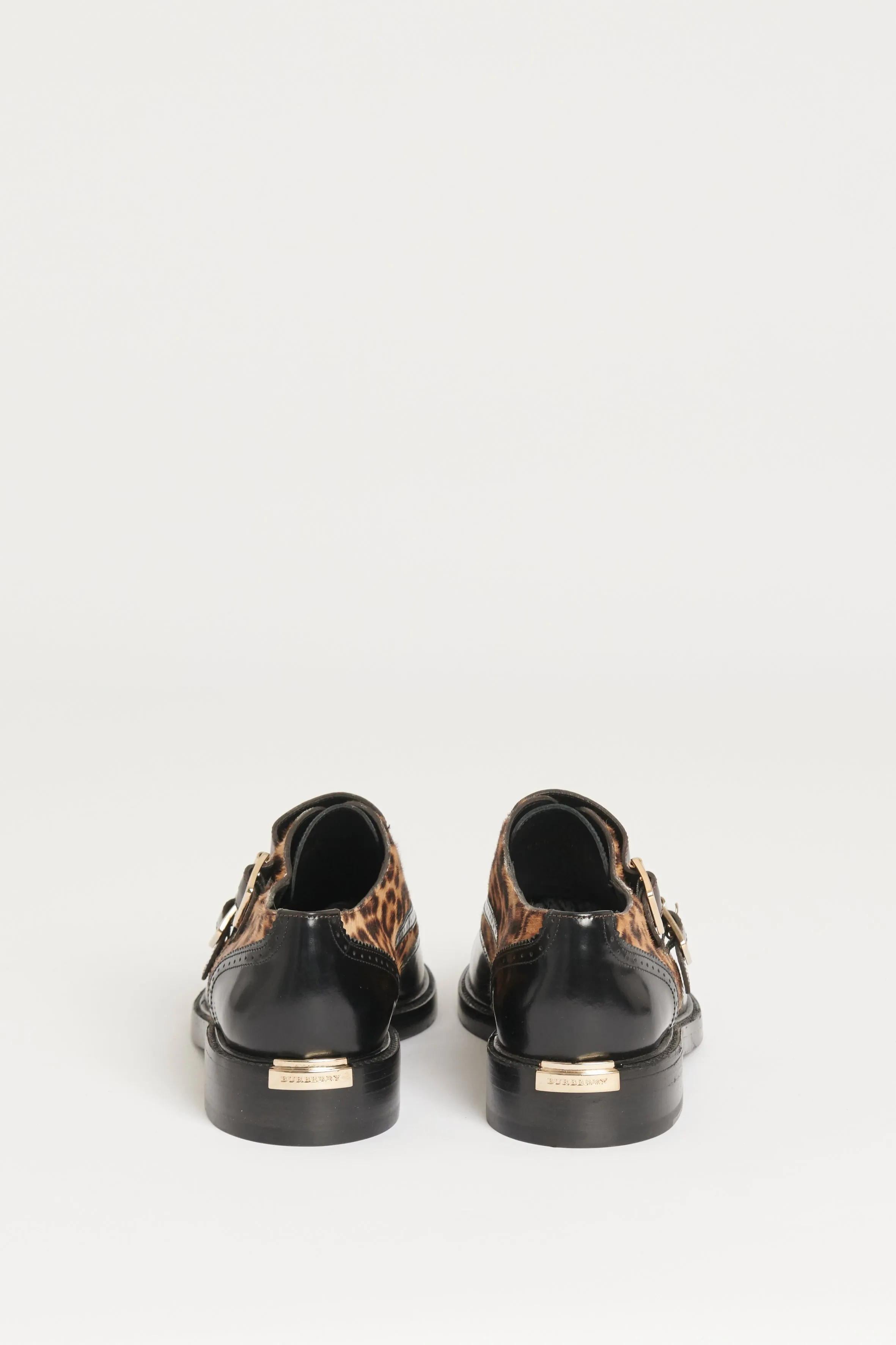 Brown/Beige Leather 'Sunningford' Leopard Print Loafers