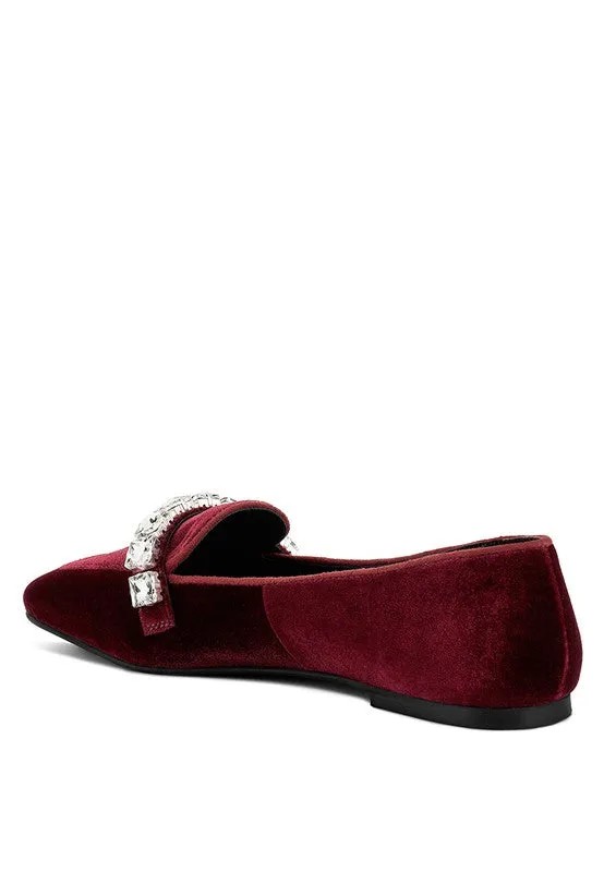 Burgundy Lamington Handcrafted Velvet Diamante Loafers