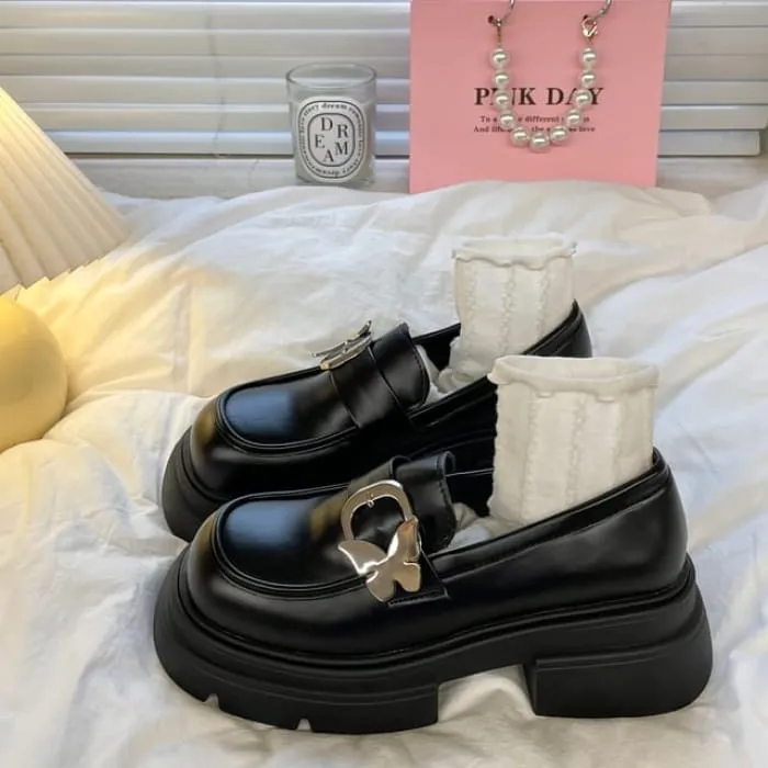 Butterfly Buckle Platform Loafers