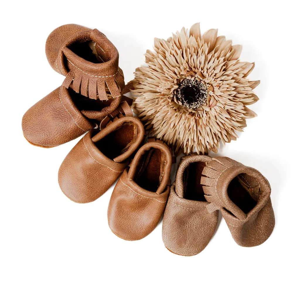 Chai, Caramel, Sepia Leather Moccs Shoes Baby and Toddler