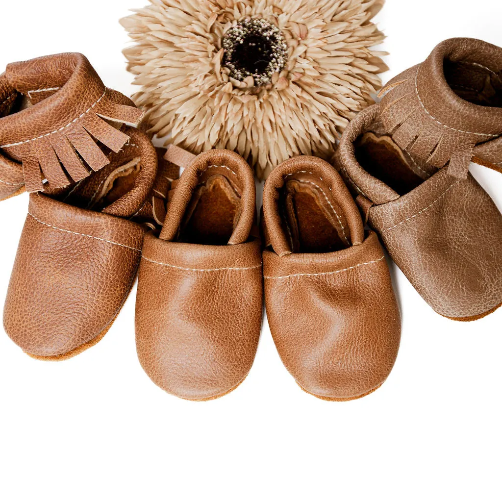 Chai, Caramel, Sepia Leather Moccs Shoes Baby and Toddler