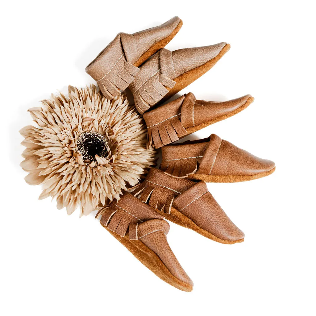 Chai, Caramel, Sepia Leather Moccs Shoes Baby and Toddler