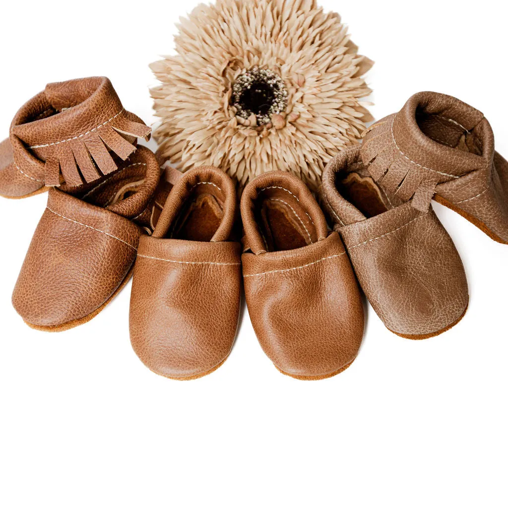 Chai, Caramel, Sepia Leather Moccs Shoes Baby and Toddler