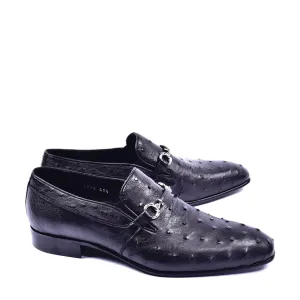 Corrente C0225 5776 Men's Shoes Black Ostrich Leather Bit Buckle Loafers (CRT1439)