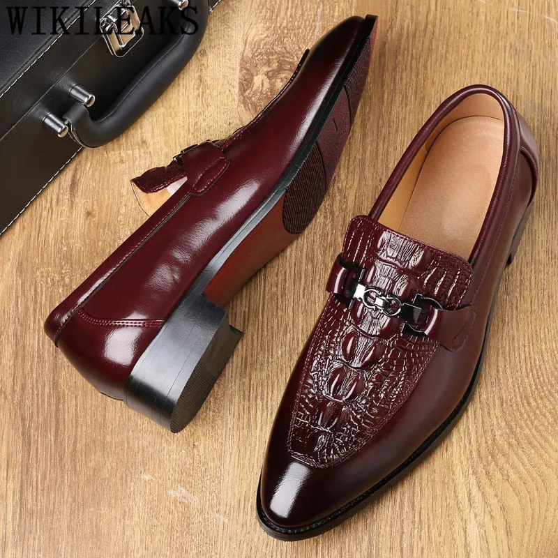 Crocodile Italian Style Business Men Oxford Leather Shoes