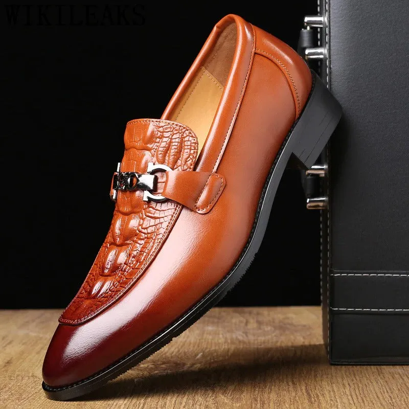 Crocodile Italian Style Business Men Oxford Leather Shoes