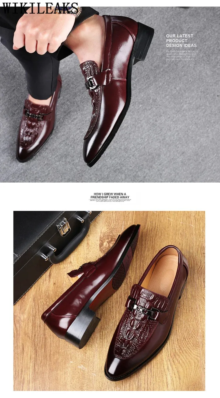 Crocodile Italian Style Business Men Oxford Leather Shoes