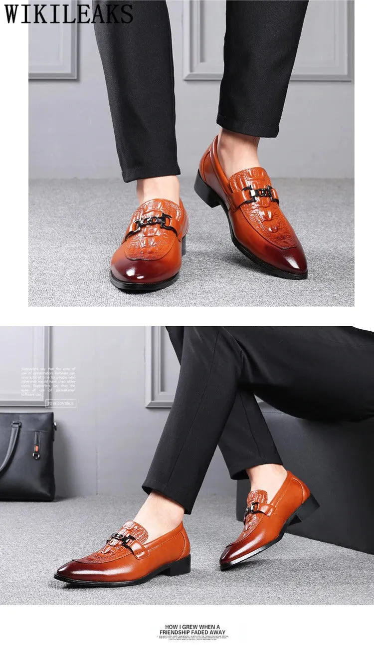 Crocodile Italian Style Business Men Oxford Leather Shoes