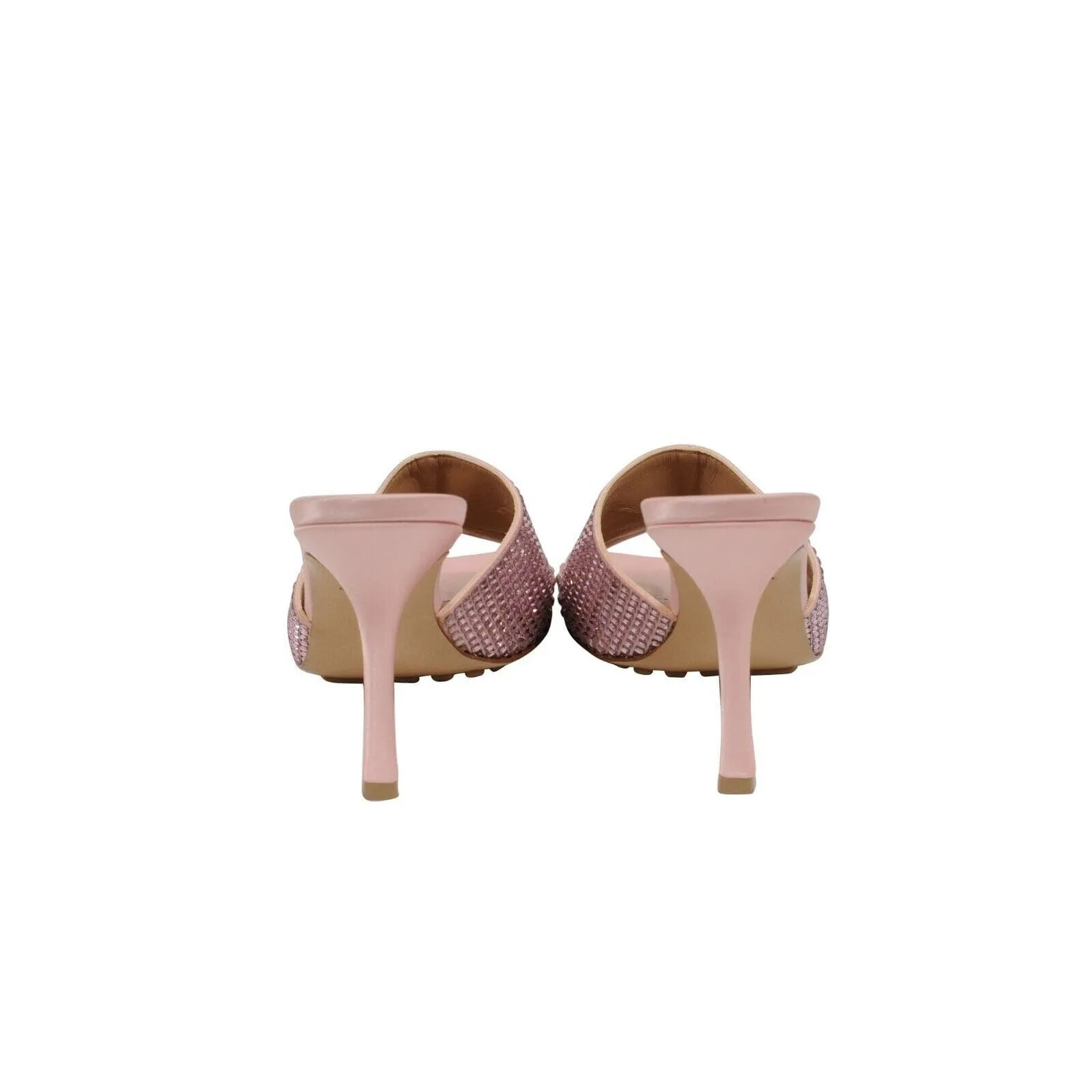 Crystal Mule Sandal Pink Camellia Leather Satin Strass