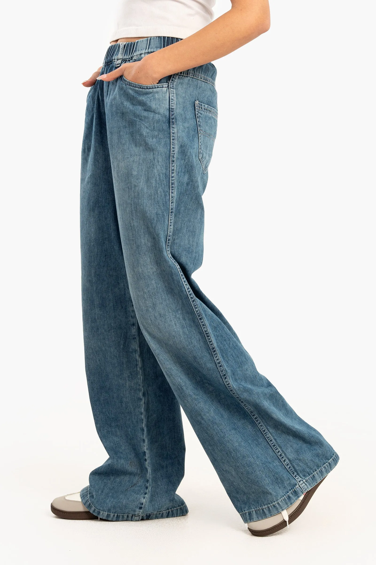 Elastic Waist Denim Pants