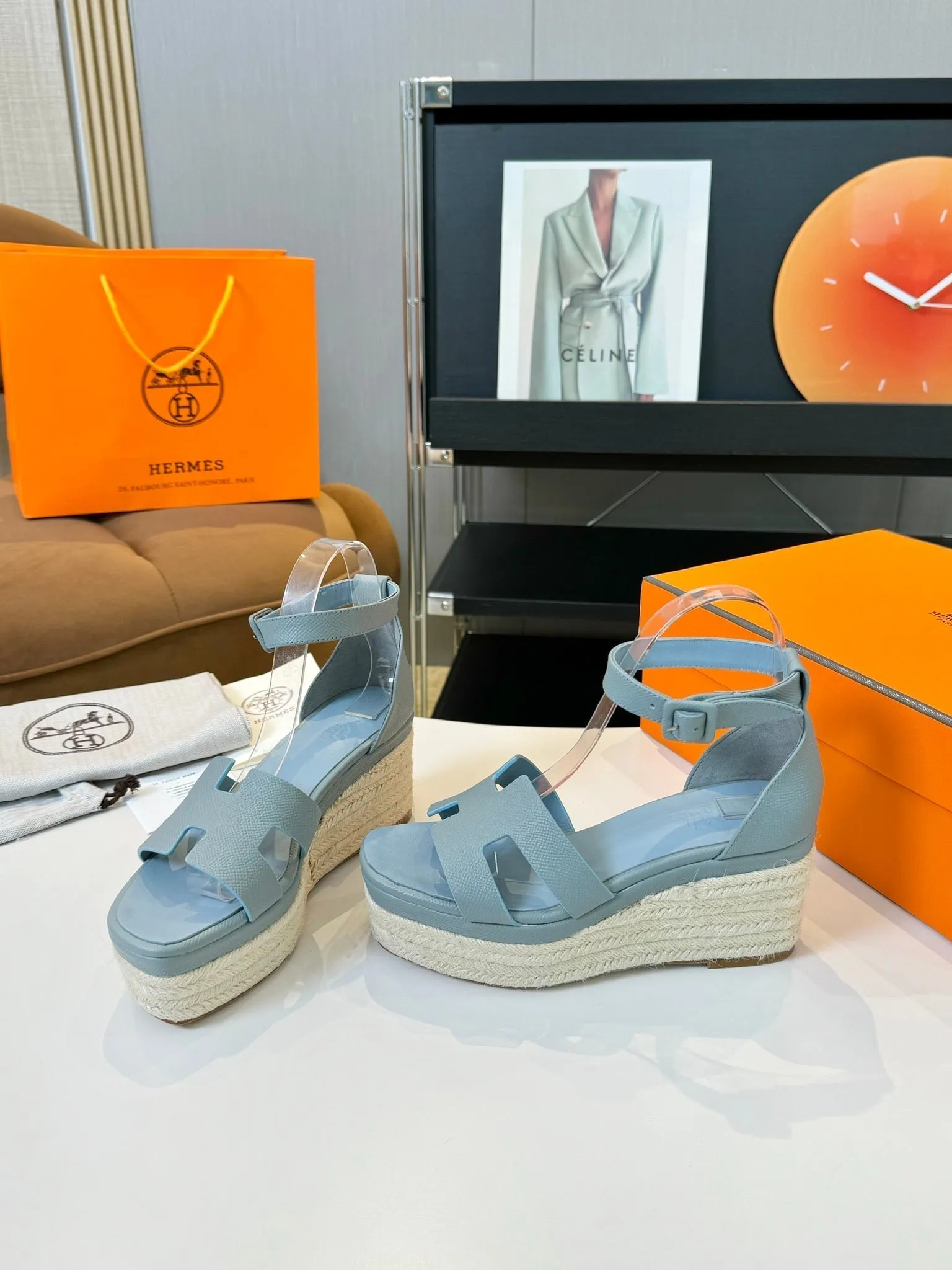 Elda espadrille 80 Baby Blue Epsom Calfskin