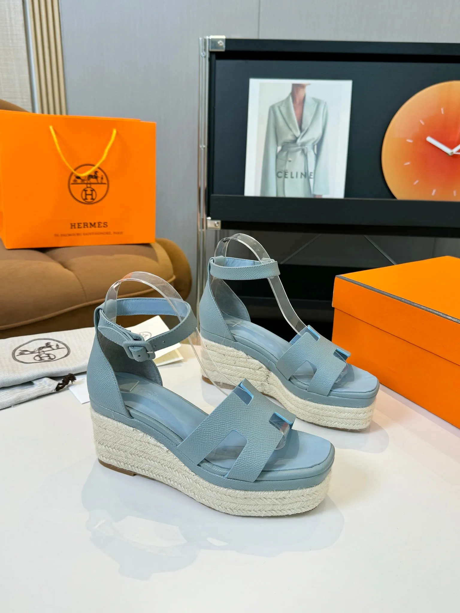 Elda espadrille 80 Baby Blue Epsom Calfskin