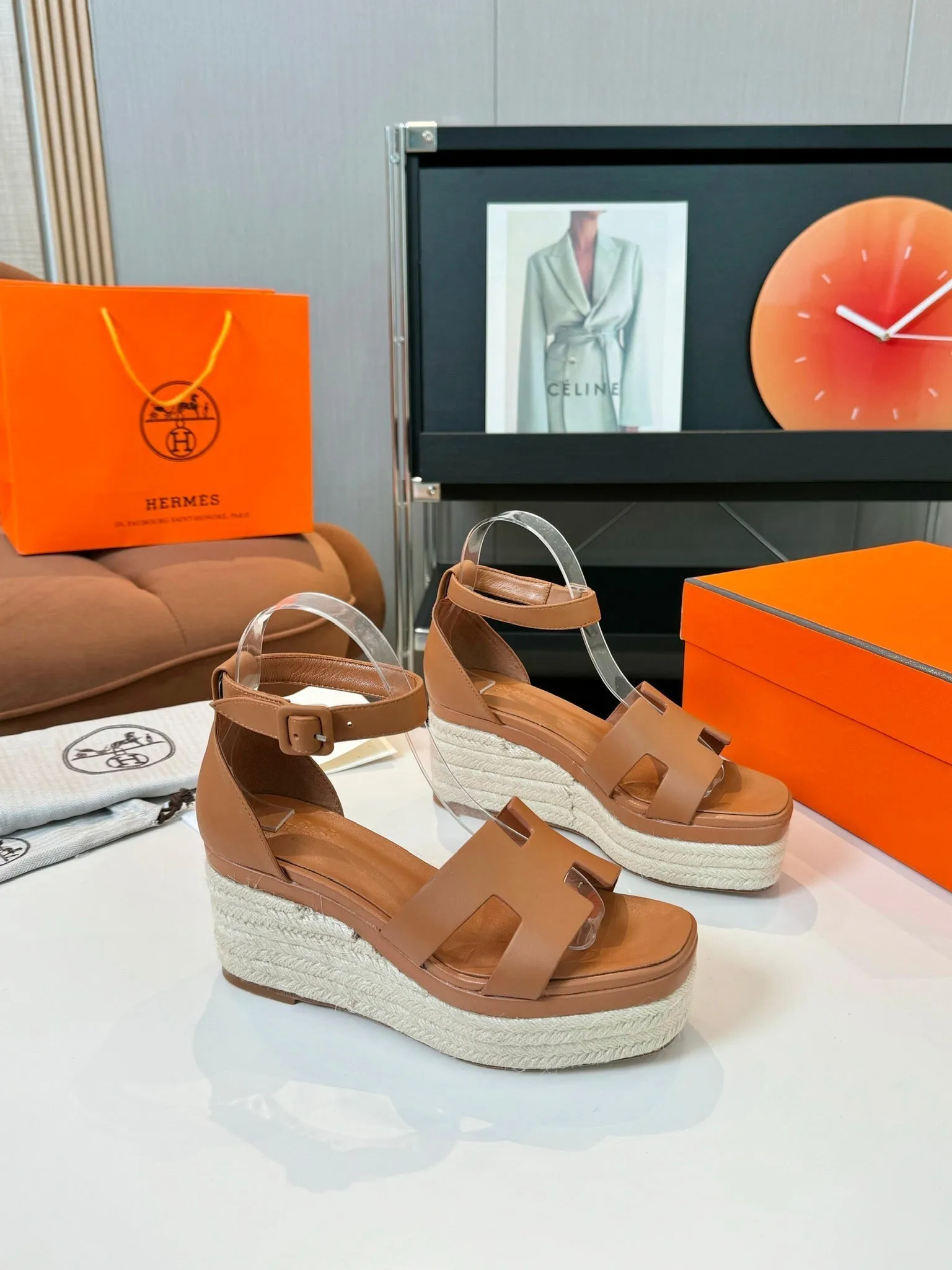 Elda espadrille 80 Tan Calfskin