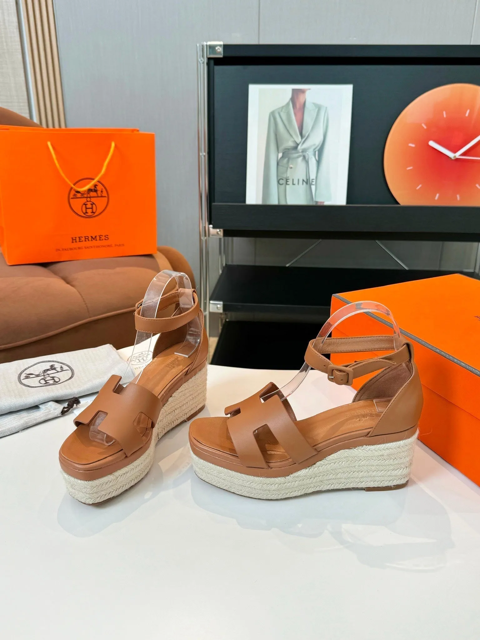 Elda espadrille 80 Tan Calfskin