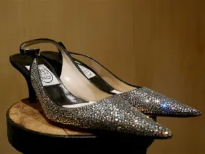 Emma Hope Black Satin Strass Crystal Sling Back Shoes