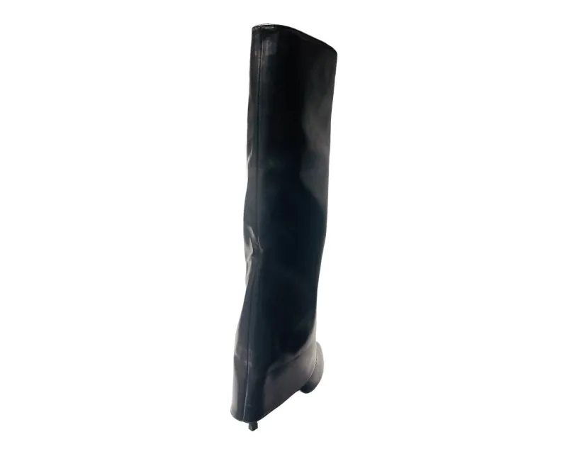 Faux Leather Kneel High Fold Over Stiletto Heel Boots